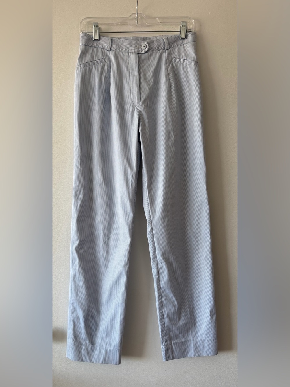 Vintage Le Painty Paris Seersucker Pleated Trousers Blue White Striped Size S